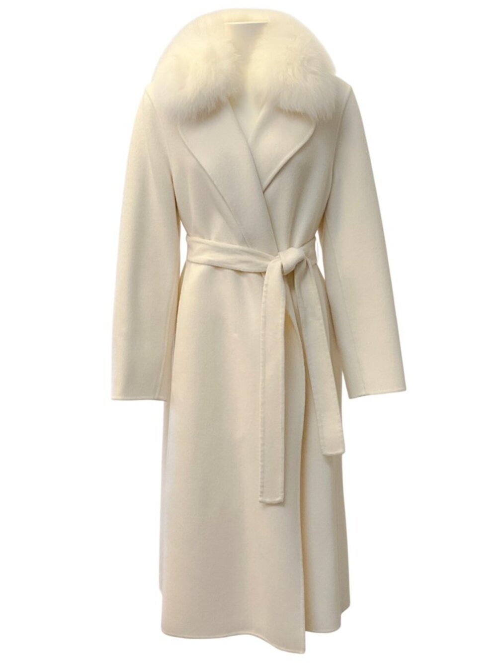 Diomi Ivory Wool / Cashmere Coat with Fur Collar